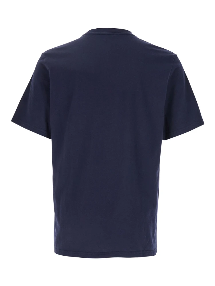 Blue Round Neck T-Shirt with Logo Embroidered on the Front in Cotton Man alternative
