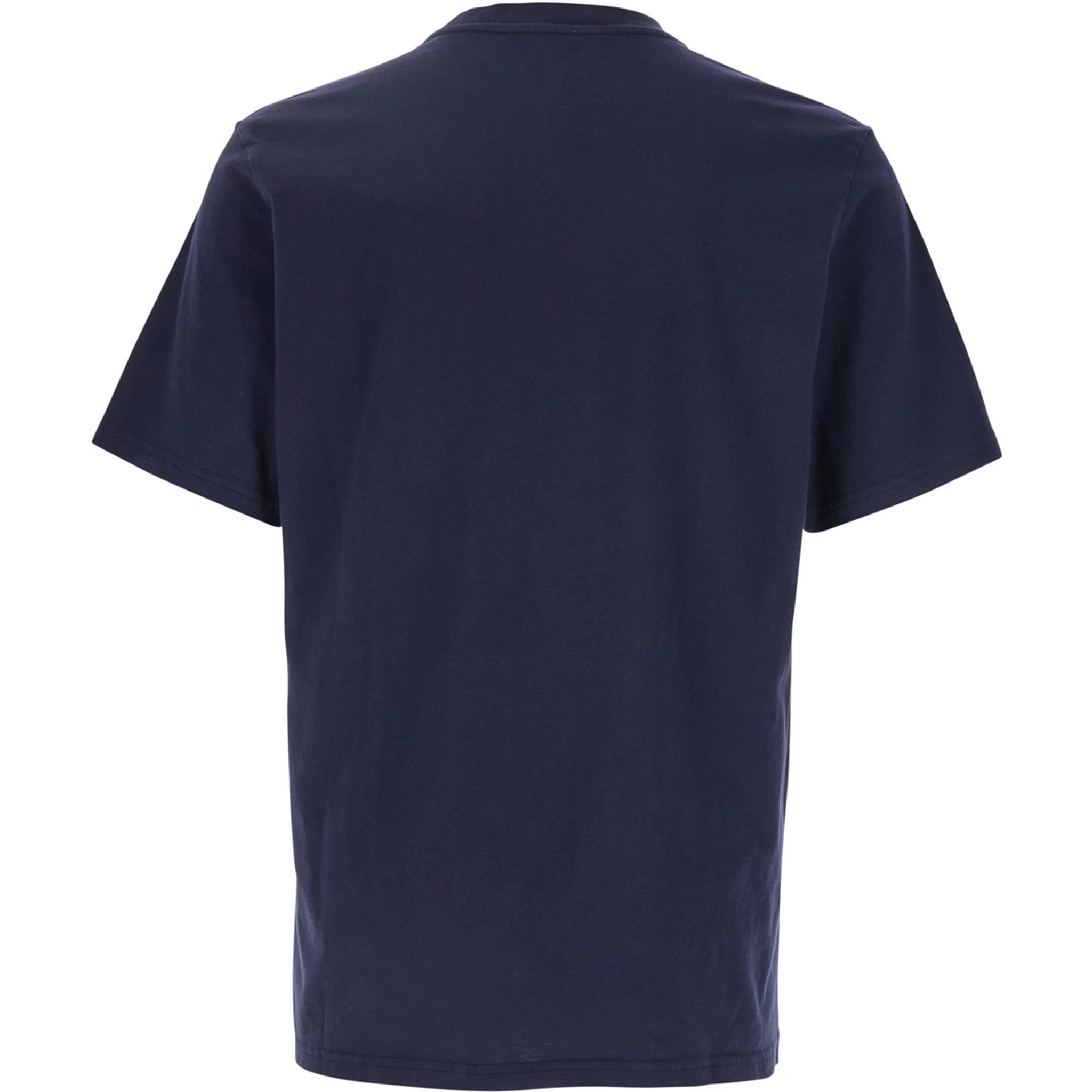 Blue Round Neck T-Shirt with Logo Embroidered on the Front in Cotton Man