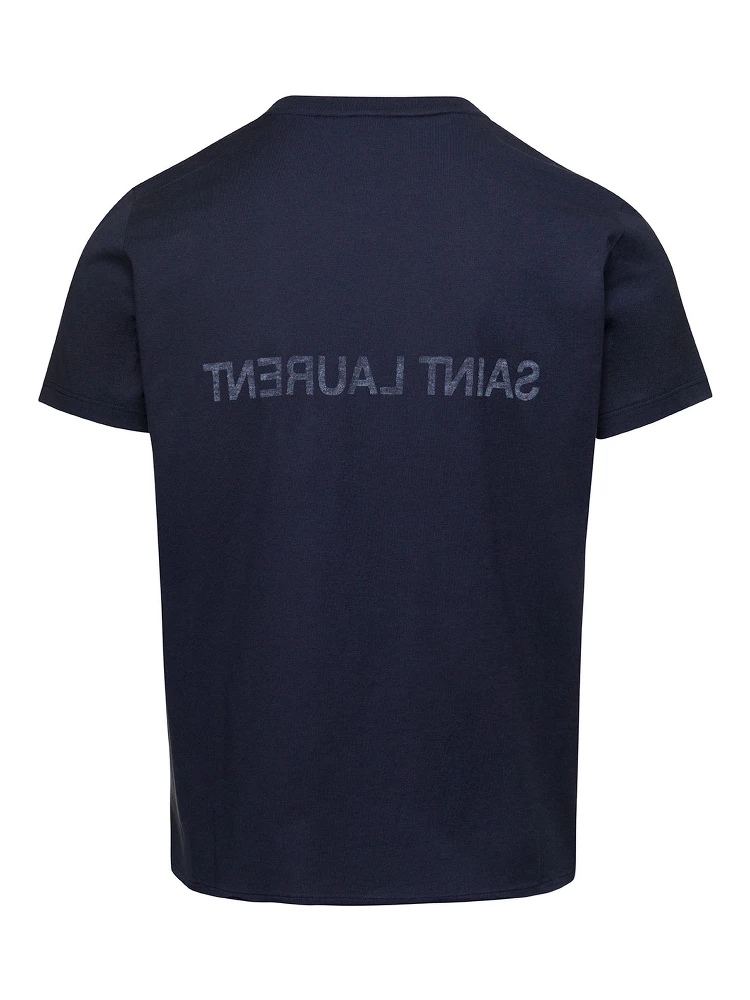 Blue Crewneck T-Shrt with Logo Print in Cotton Man alternative