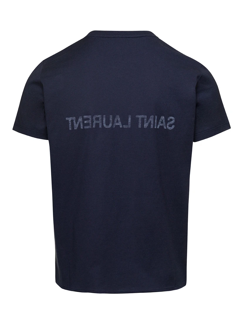 Blue Crewneck T-Shrt with Logo Print in Cotton Man