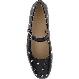 Mary Jane Black Ballerinas with Eyelets in Leather Woman