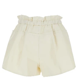 White Shorts with Layered Design and Drawstring on the Front in Cotton Blend Woman