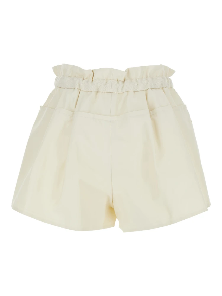 White Shorts with Layered Design and Drawstring on the Front in Cotton Blend Woman alternative