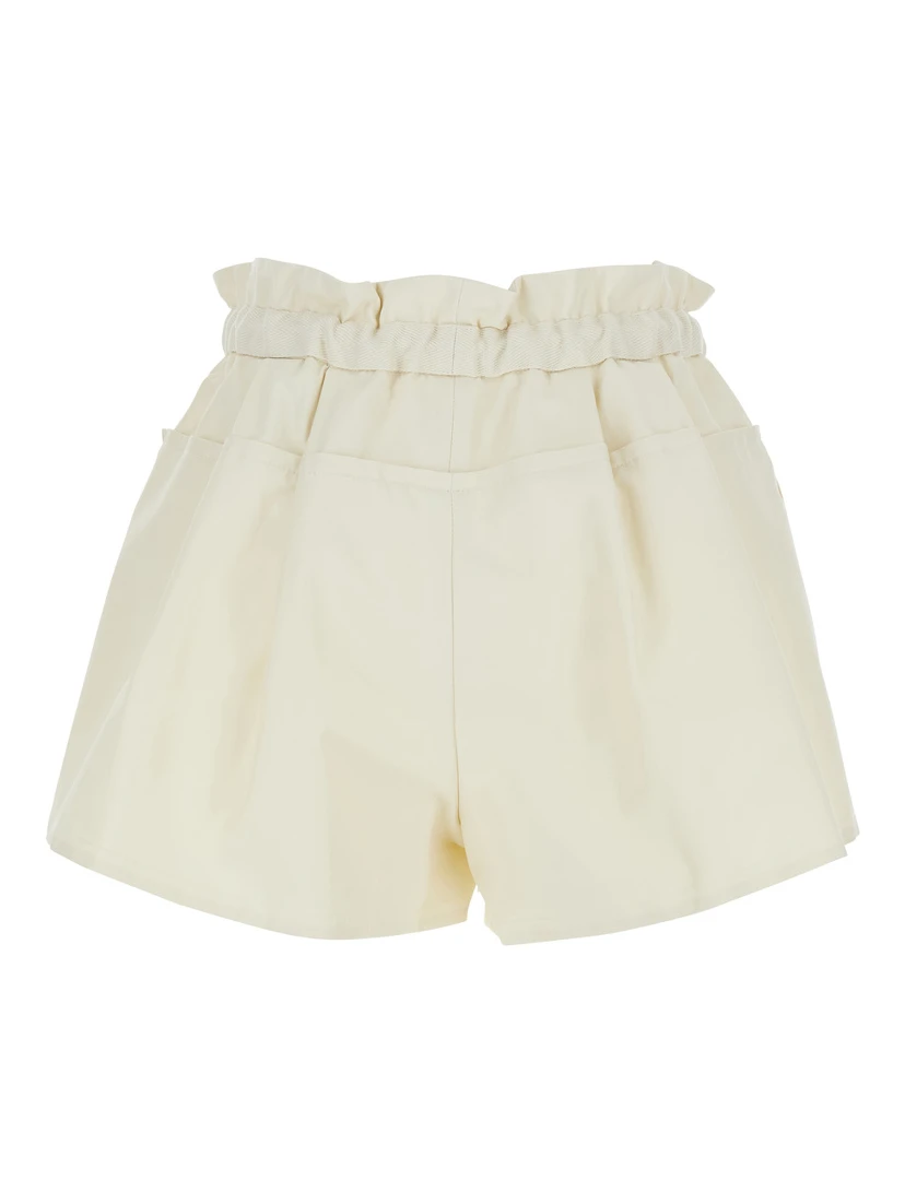 White Shorts with Layered Design and Drawstring on the Front in Cotton Blend Woman