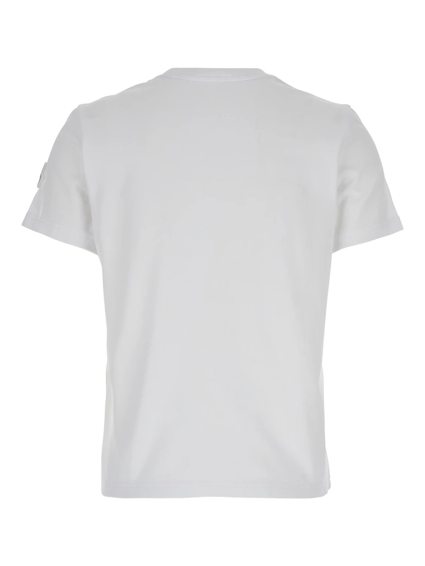 White T-Shirt with Logo Embroidered on the Sleeve in Cotton Woman