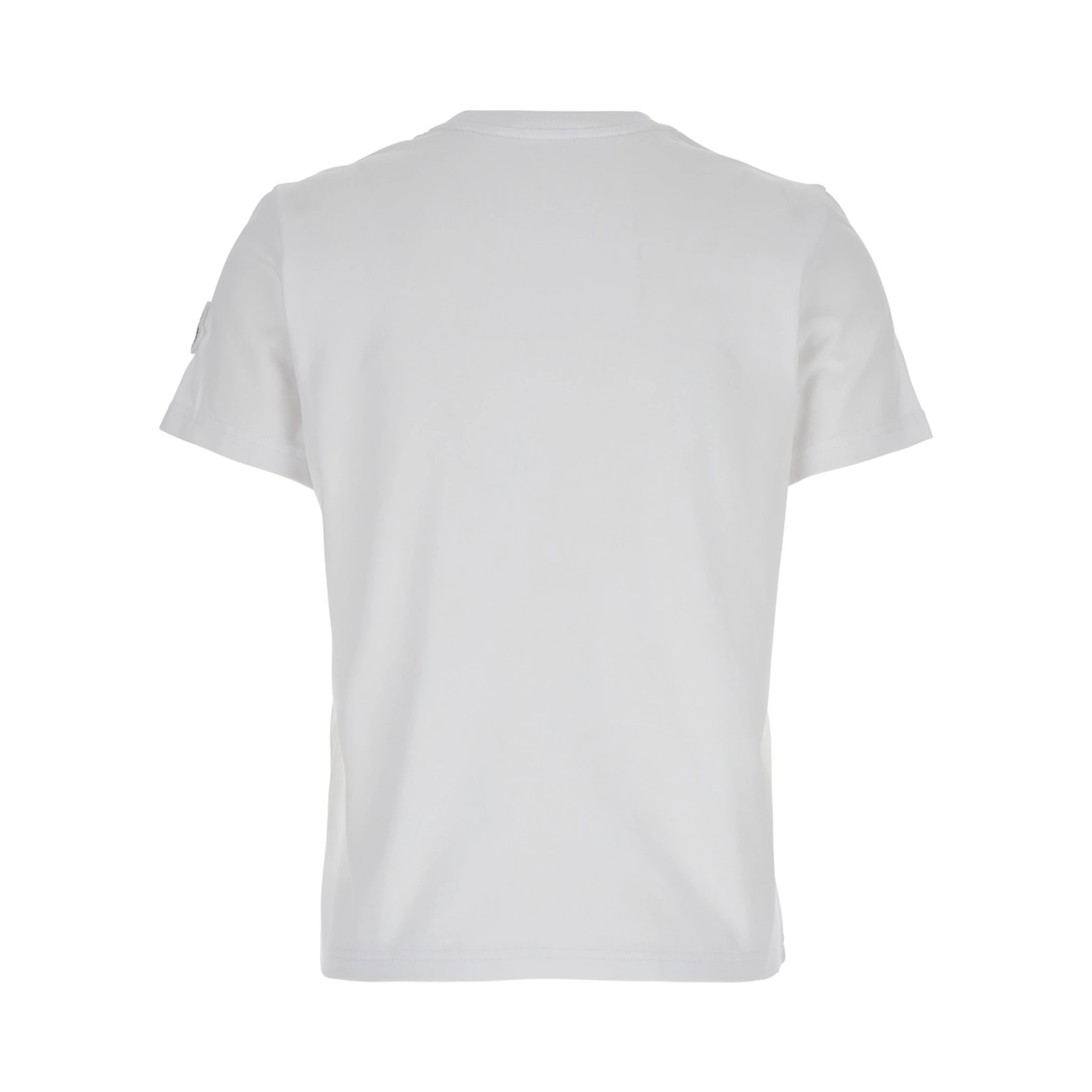 White T-Shirt with Logo Embroidered on the Sleeve in Cotton Woman