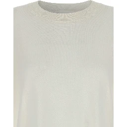 White Long-Sleeved Crewneck Sweater in Wool and Silk Blend Woman