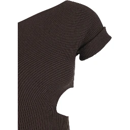 Arda Brown Long Dress with Cut-Out and One-Shoulder Design in Viscose Blend Woman