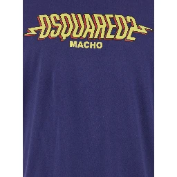 Blue Crewneck T-Shirt with Logo Print on the Front in Cotton Man