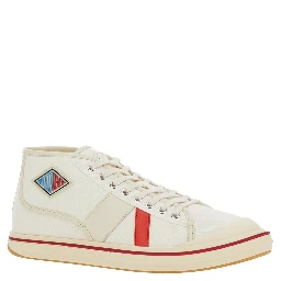 Eliot White Sneakers with Logo Label on the Side and Leather Inserts in Cotton and Leather Blend Man