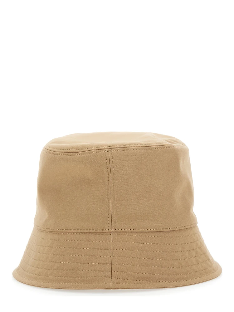 Beige Bucket Hat with Dropped Wide Brim and Logo Patch on the Front in Cotton Blend Woman alternative