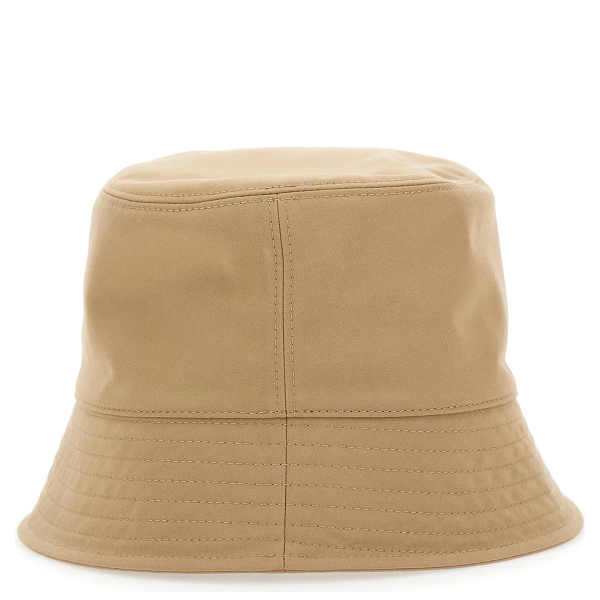 Beige Bucket Hat with Dropped Wide Brim and Logo Patch on the Front in Cotton Blend Woman