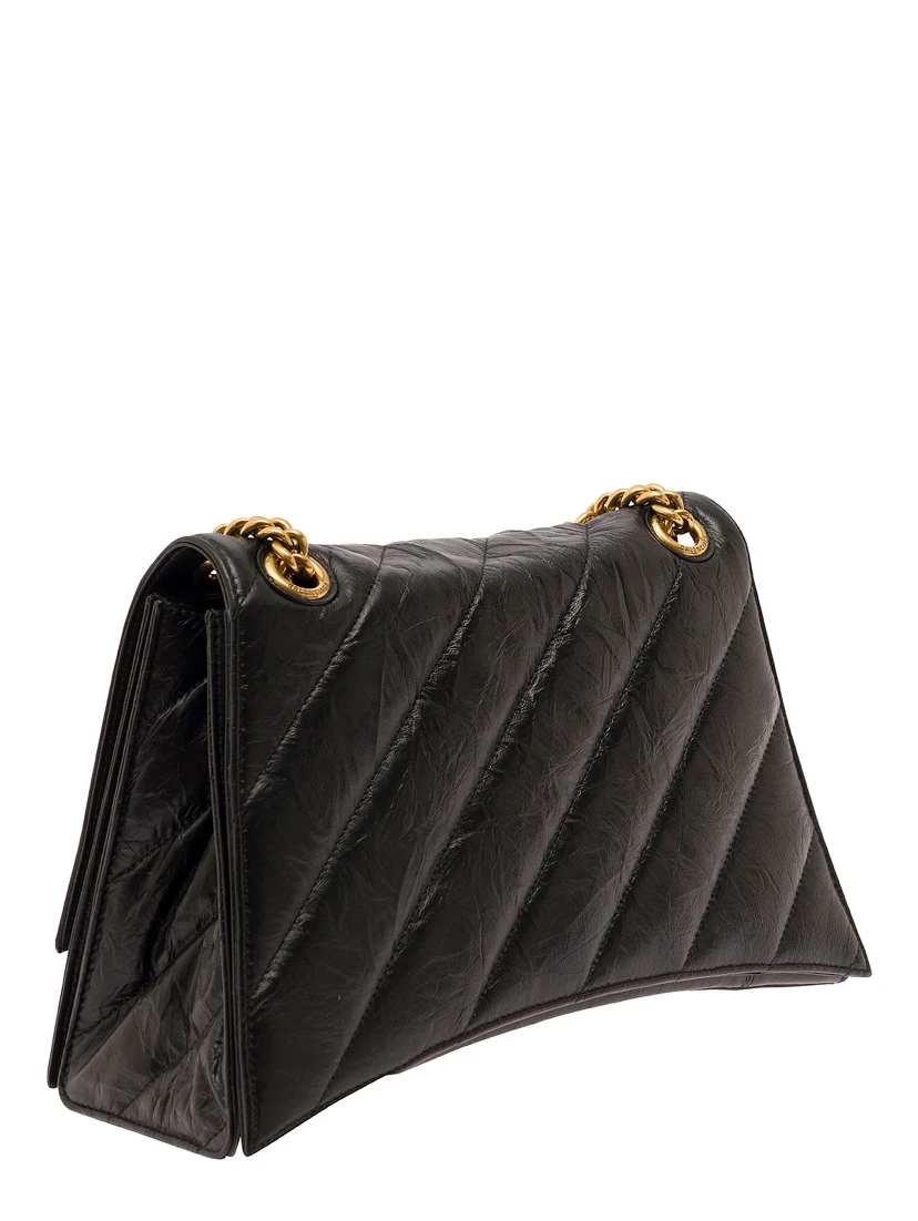 Crush Media Black Quilted Cross Body Bag in Leather Woman