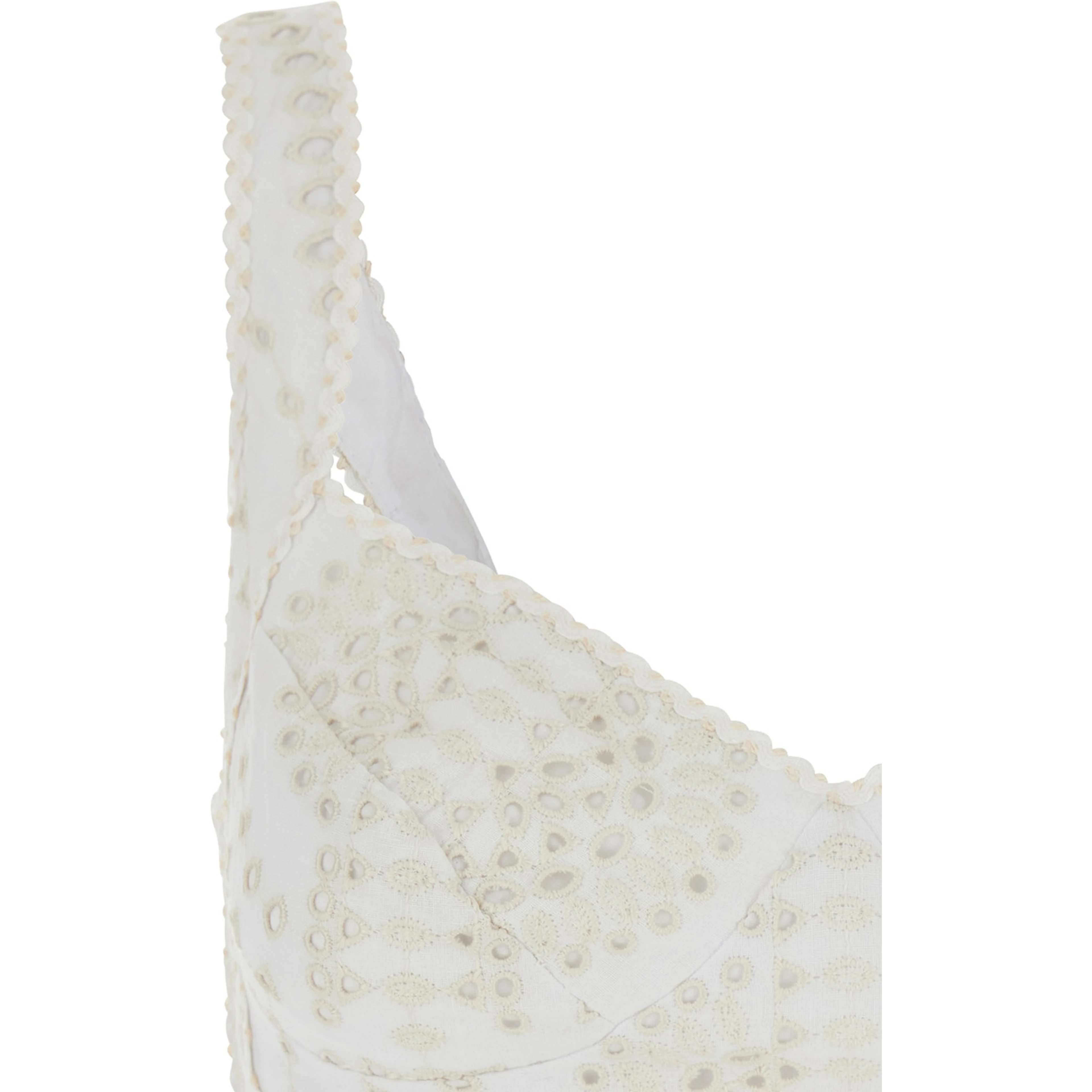 Goldie White Top with V-Neck on the Front and Perforated Design in Cotton and Linen Blend Woman
