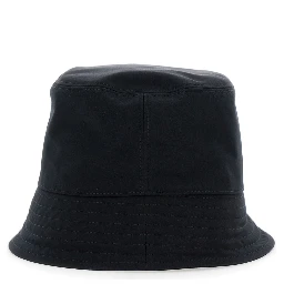 Black Bucket Hat with Dropped Wide Brim and Logo Patch on the Front in Cotton Blend Woman