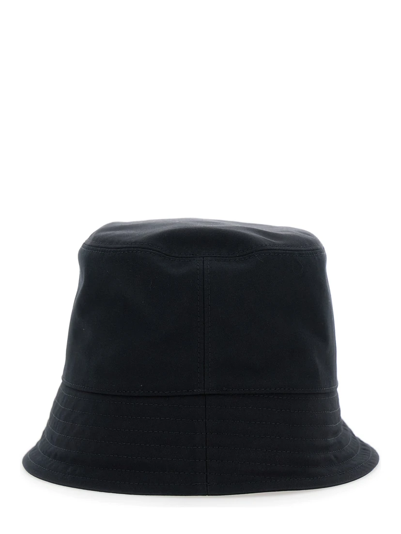 Black Bucket Hat with Dropped Wide Brim and Logo Patch on the Front in Cotton Blend Woman