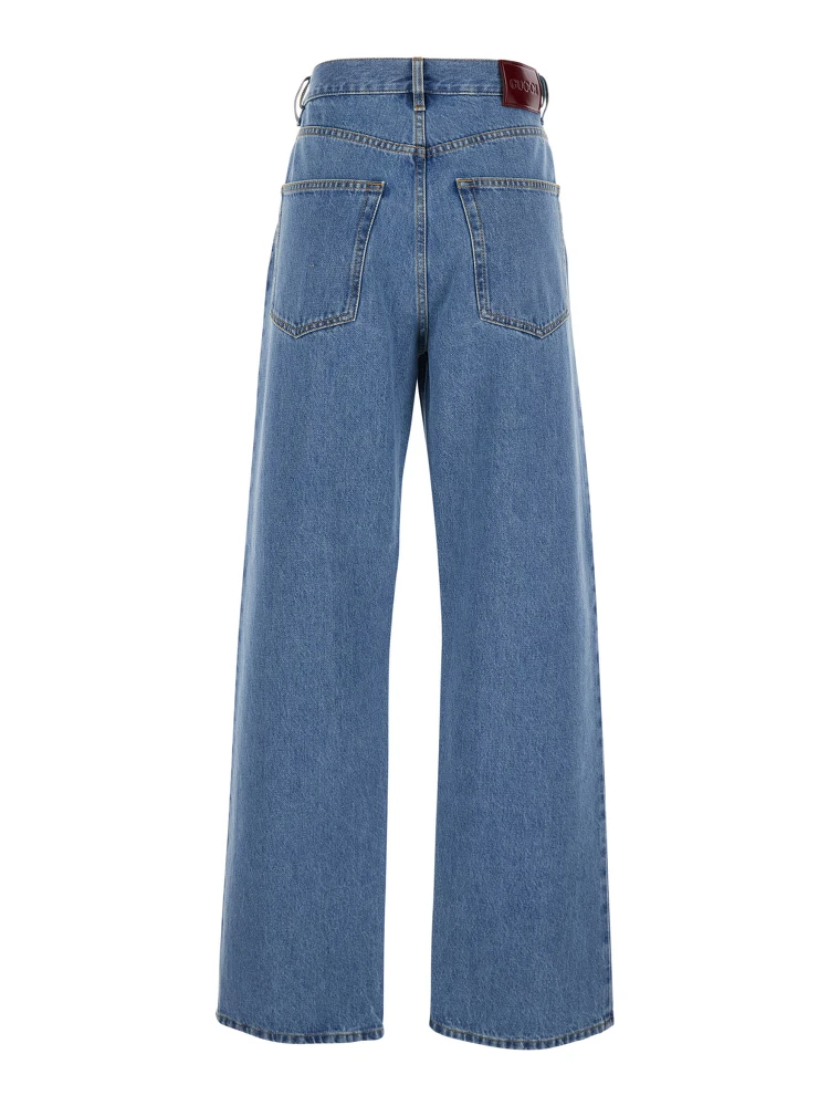 Blue Jeans with Belt Loops and Logo Patch on the Rear in Denim Woman alternative