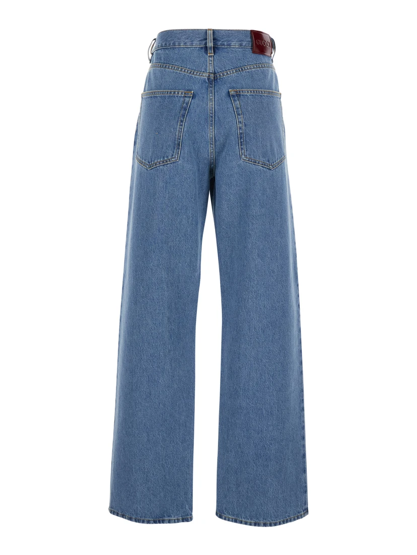 Blue Jeans with Belt Loops and Logo Patch on the Rear in Denim Woman