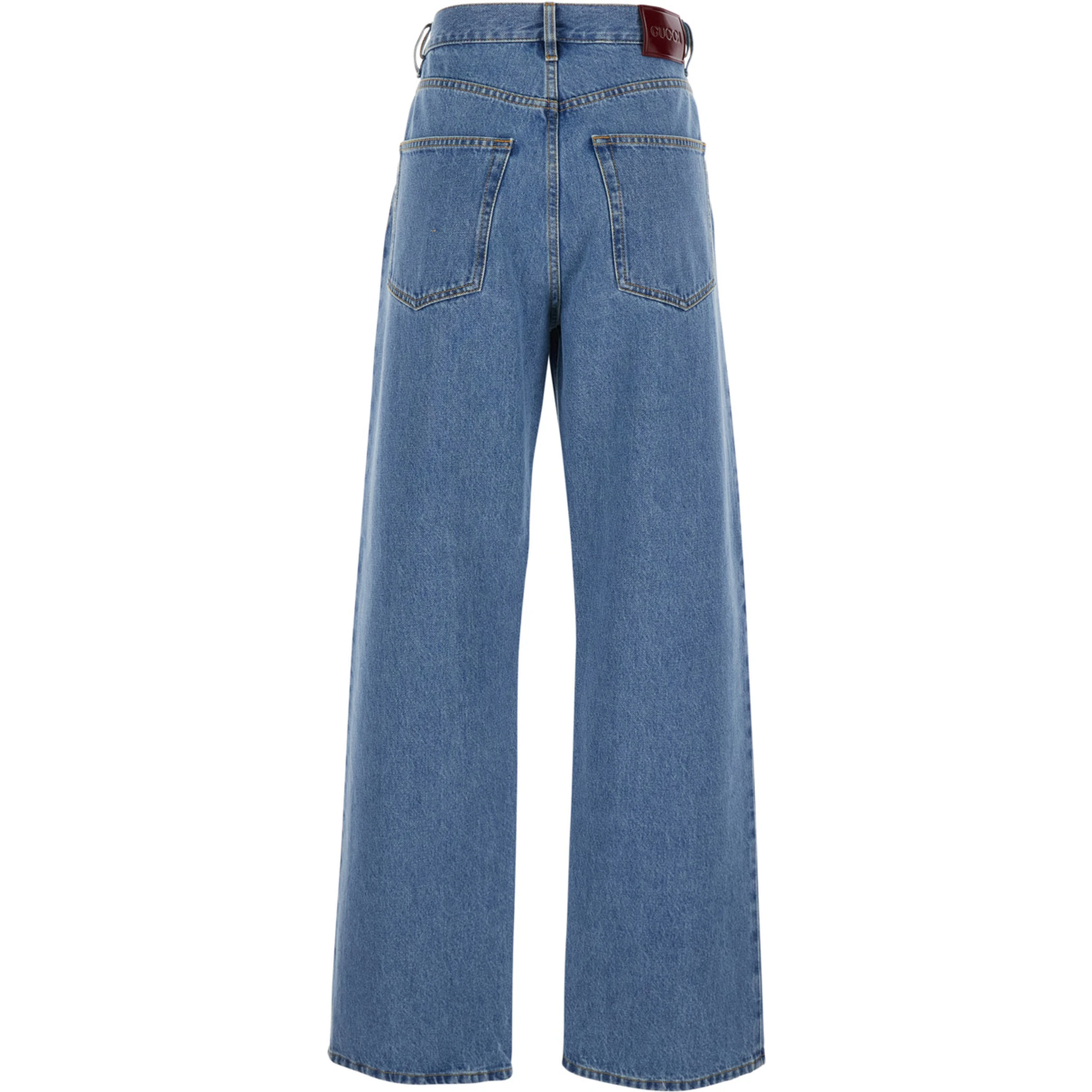 Blue Jeans with Belt Loops and Logo Patch on the Rear in Denim Woman