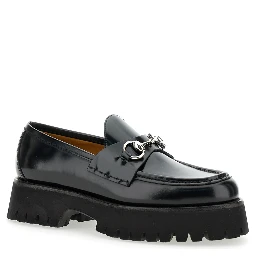 Sylke Black Loafers with Chunky Platform and Horsebit Detail in Leather Woman