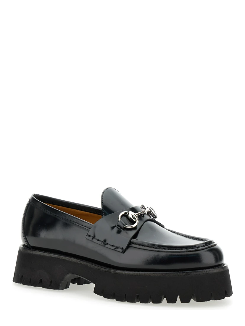 Sylke Black Loafers with Chunky Platform and Horsebit Detail in Leather Woman