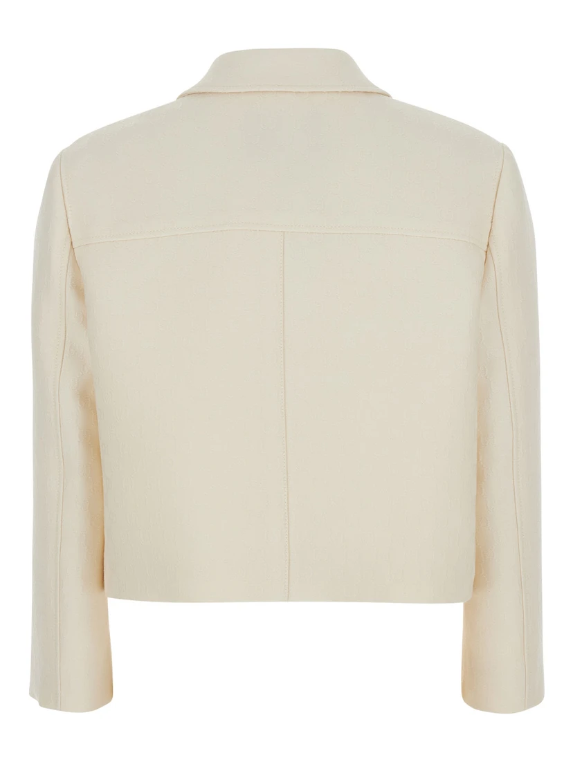 White Jacket with Notched Revers in GG Canvas Woman