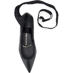 Carice Black Ballet Shoes with Ribbon Detail and Logo Lettering on the Front in Leather Woman