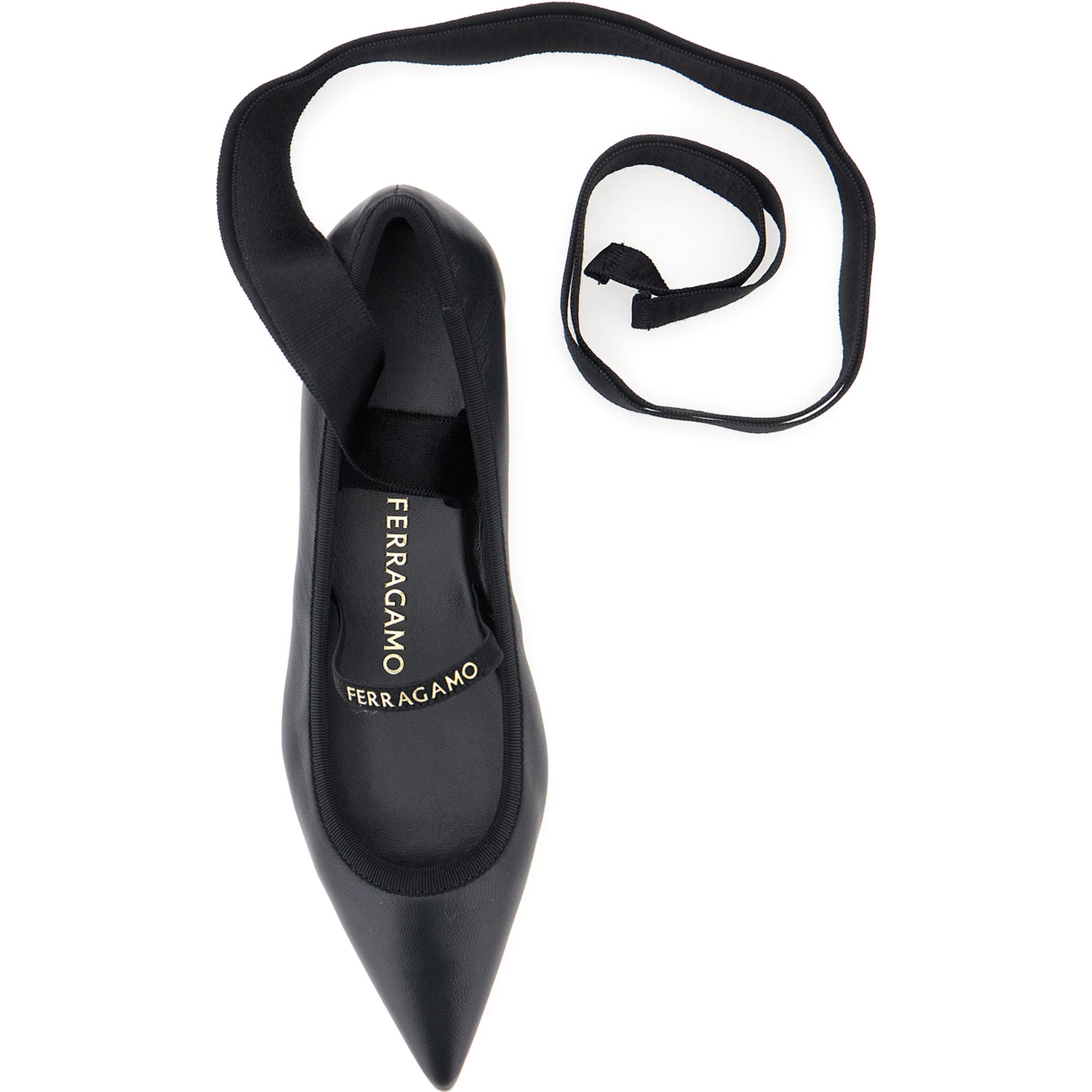 Carice Black Ballet Shoes with Ribbon Detail and Logo Lettering on the Front in Leather Woman