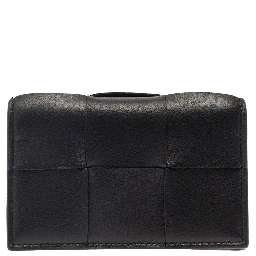 Cassette Black Business Card Case in Intreccio Leather Woman