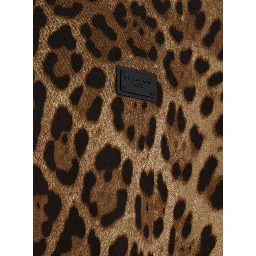 Brown T-Shirt with All-Over Leopard Motif in Cotton Man