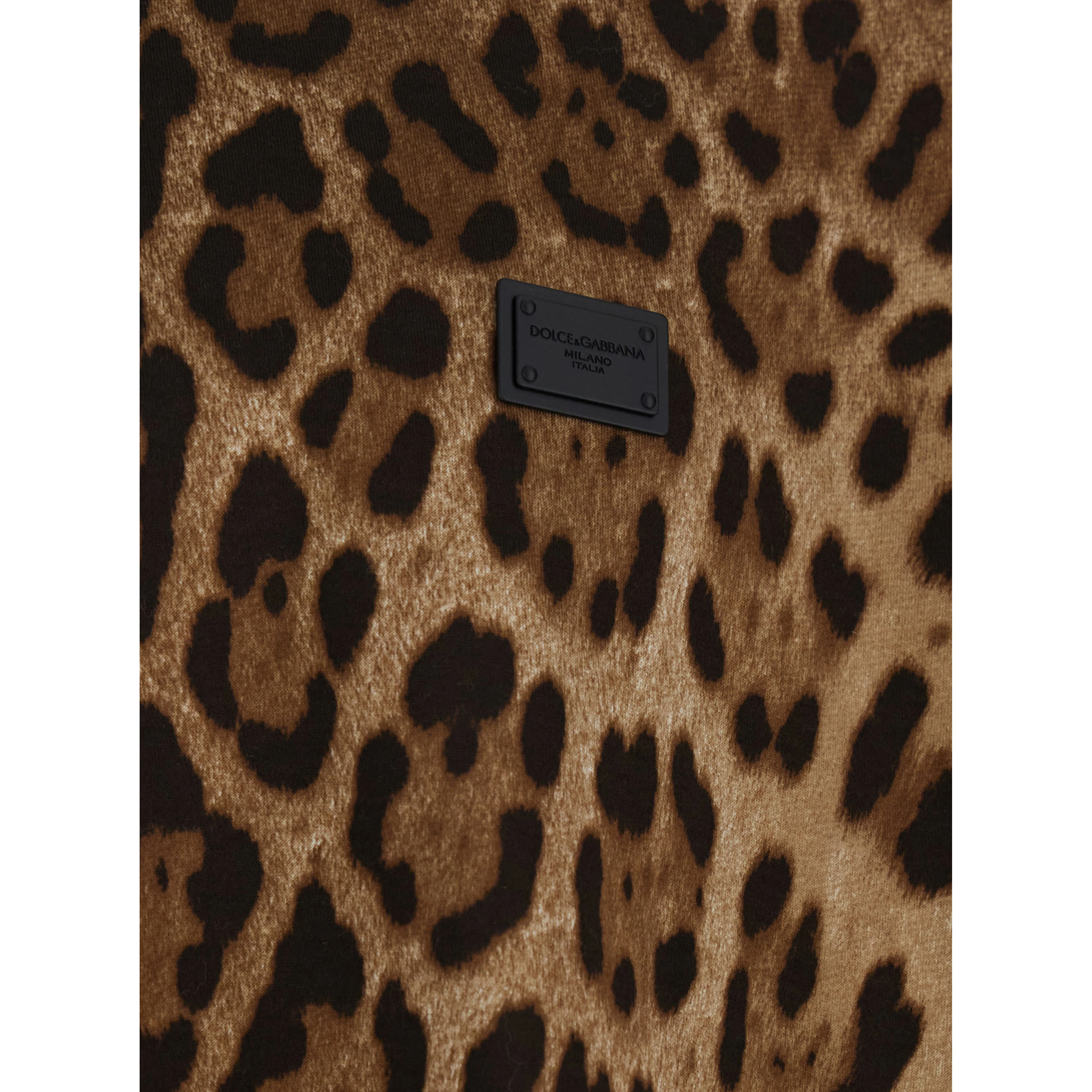 Brown T-Shirt with All-Over Leopard Motif in Cotton Man