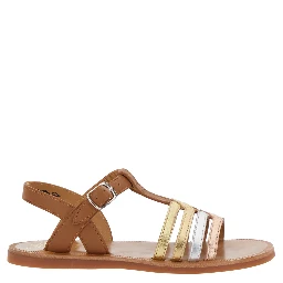 Plagette New Salome Brown Open Toe Sandals with Band Details in Leather Girl
