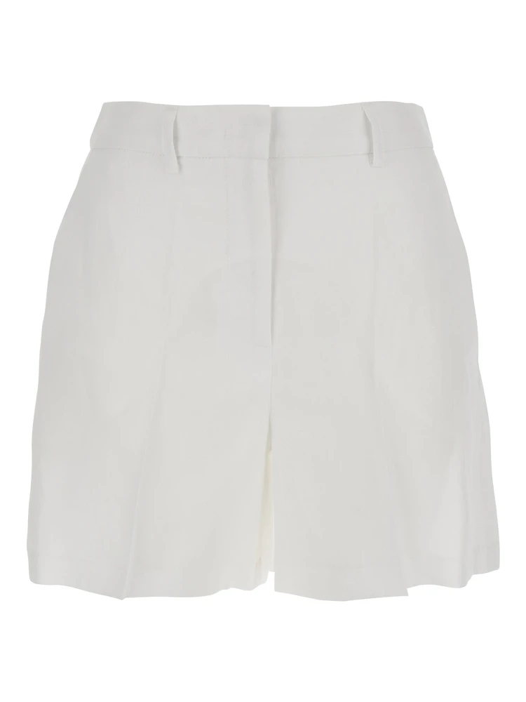 White Shorts with Belt Loops at the Waist in Linen Woman