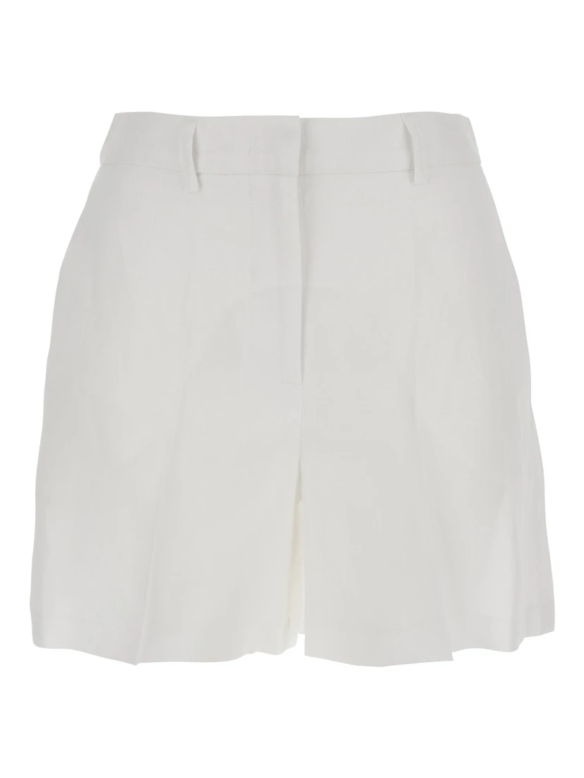White Shorts with Belt Loops at the Waist in Linen Woman