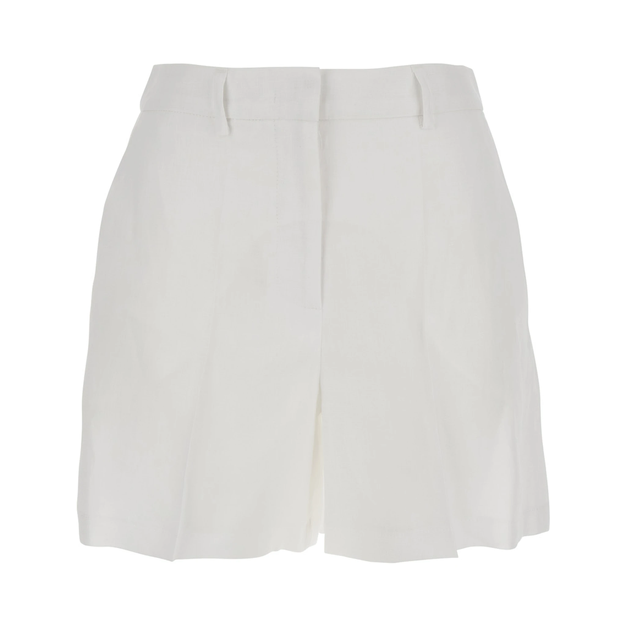 White Shorts with Belt Loops at the Waist in Linen Woman