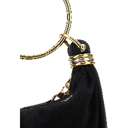 Small Bracelet Black Handbag with Ring Handle and Lettering Logo in Suede Woman