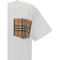 White Crewneck T-Shirt with Check Pocket in Cotton Woman