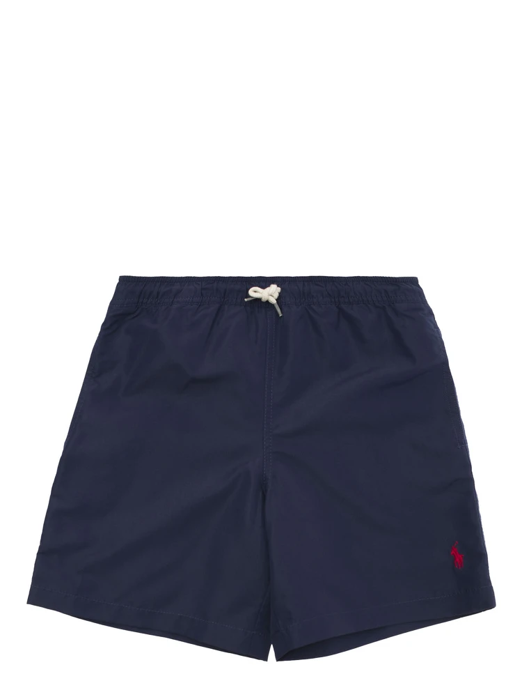 Blue Swim Trunks with Pony Embroidery in Tech Fabric Boy