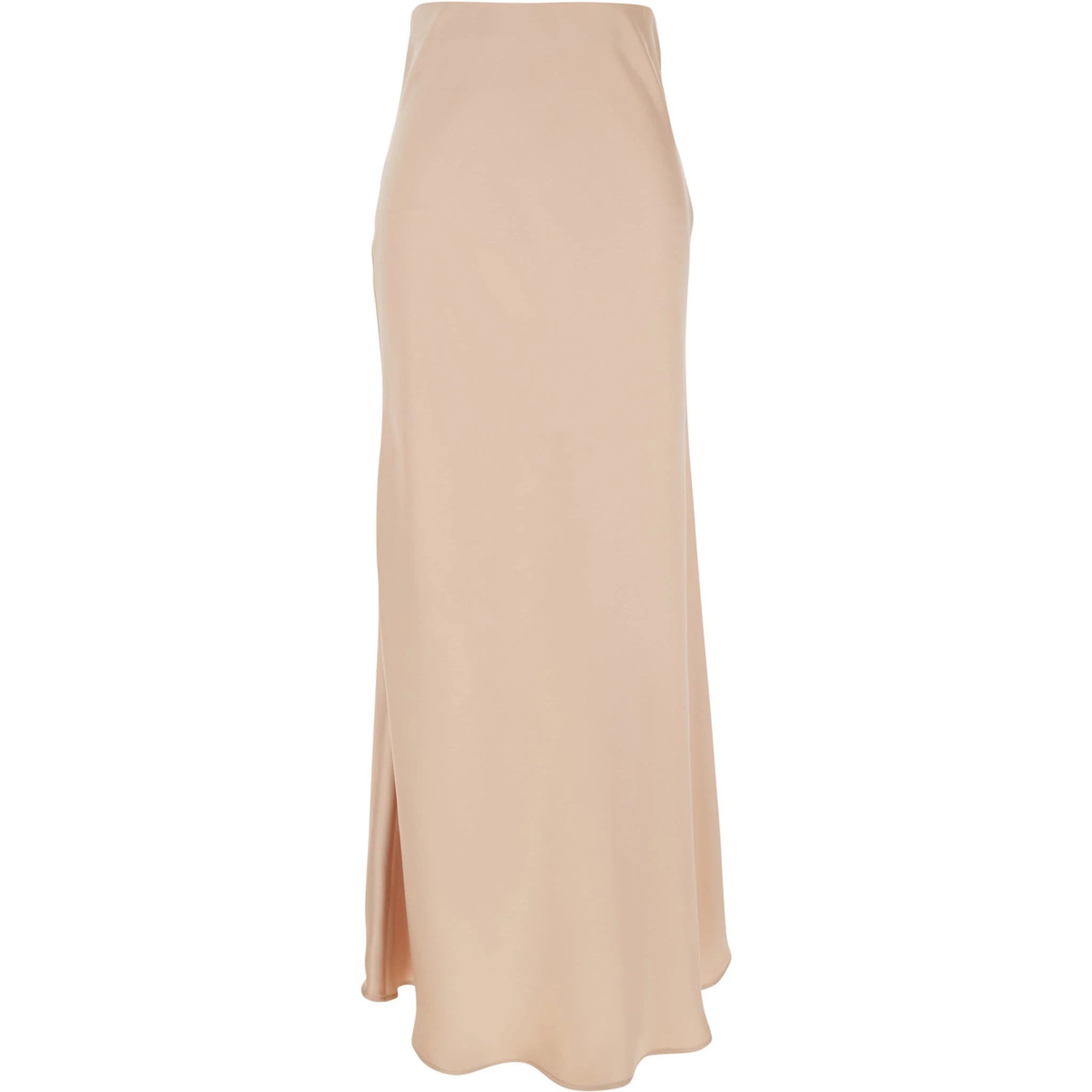 Beige Long Skirt with Ruffle Detail at the Bottom in Satin Woman