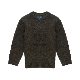 Dark Green Sweater with Pony Detail Embroidered on the Front in Wool and Cashmere Blend Boy