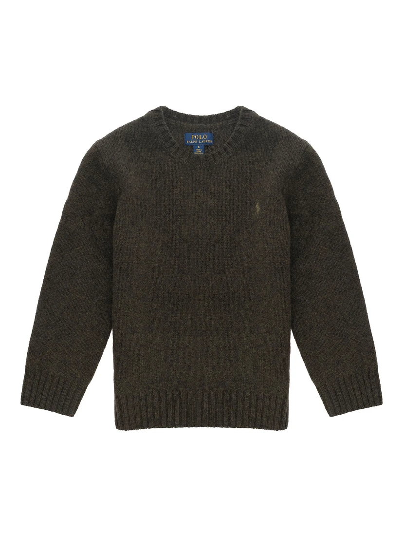 Dark Green Sweater with Pony Detail Embroidered on the Front in Wool and Cashmere Blend Boy