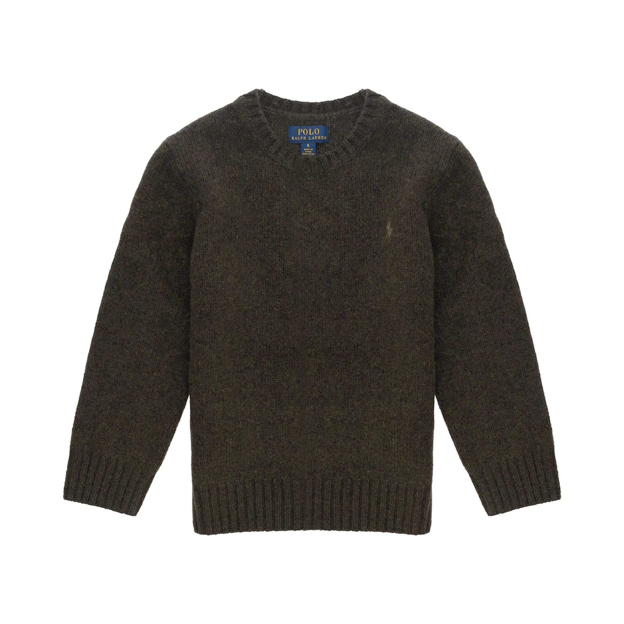 Dark Green Sweater with Pony Detail Embroidered on the Front in Wool and Cashmere Blend Boy