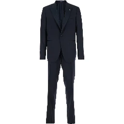 Blue Single-Breasted Suit with Peak Revers in Wool Man