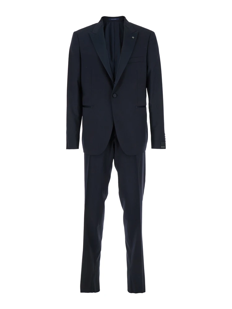 Blue Single-Breasted Suit with Peak Revers in Wool Man