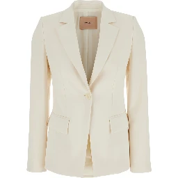 Beige Single-Breasted Jacket with Notched Revers in Viscose Blend Stretch Woman