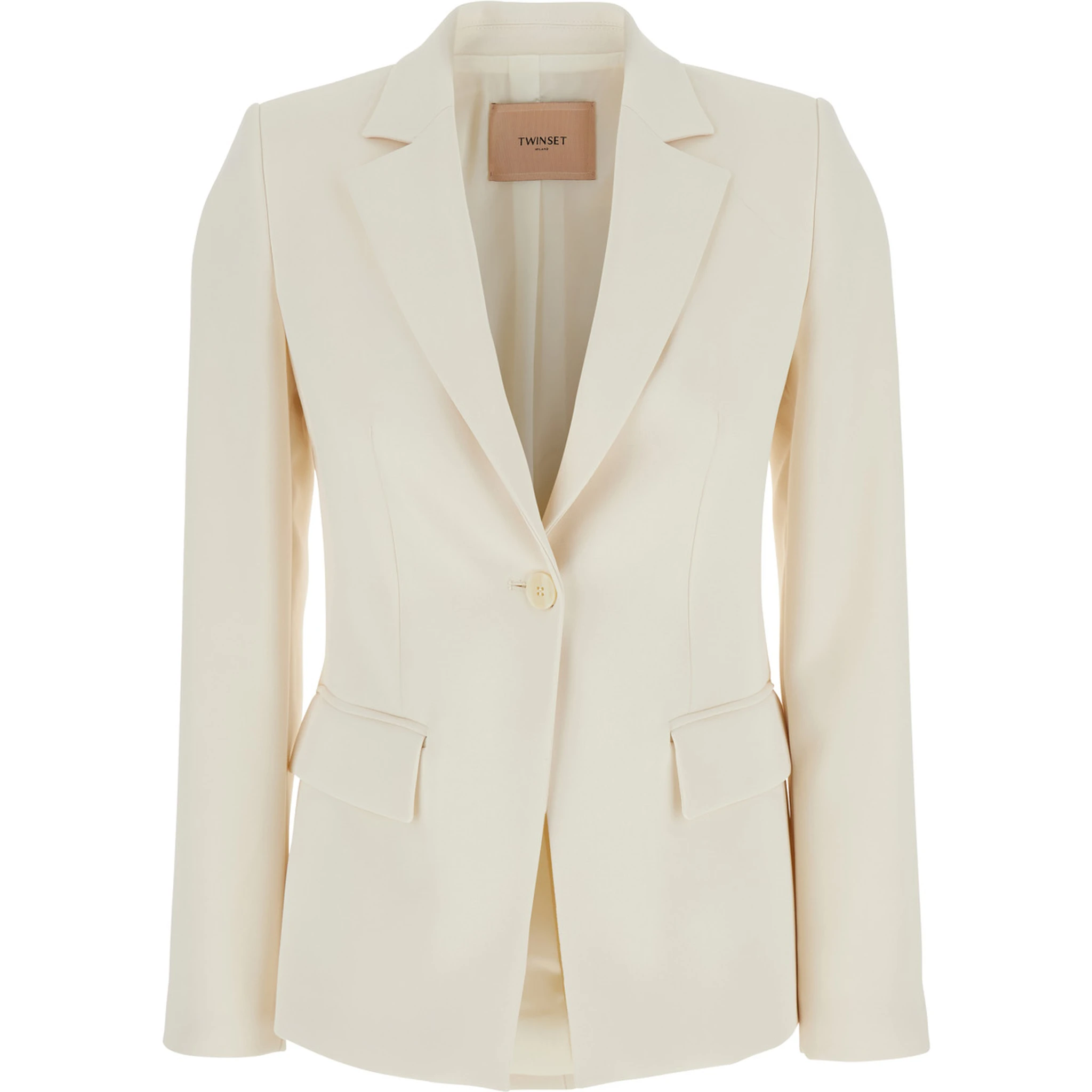 Beige Single-Breasted Jacket with Notched Revers in Viscose Blend Stretch Woman