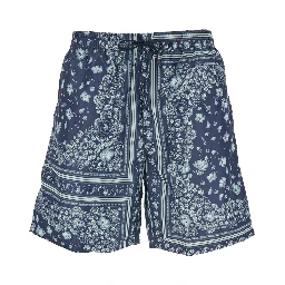 Blue Swimsuit with Elasticated Waist and All-Over FF Motif in Tech Fabric Man