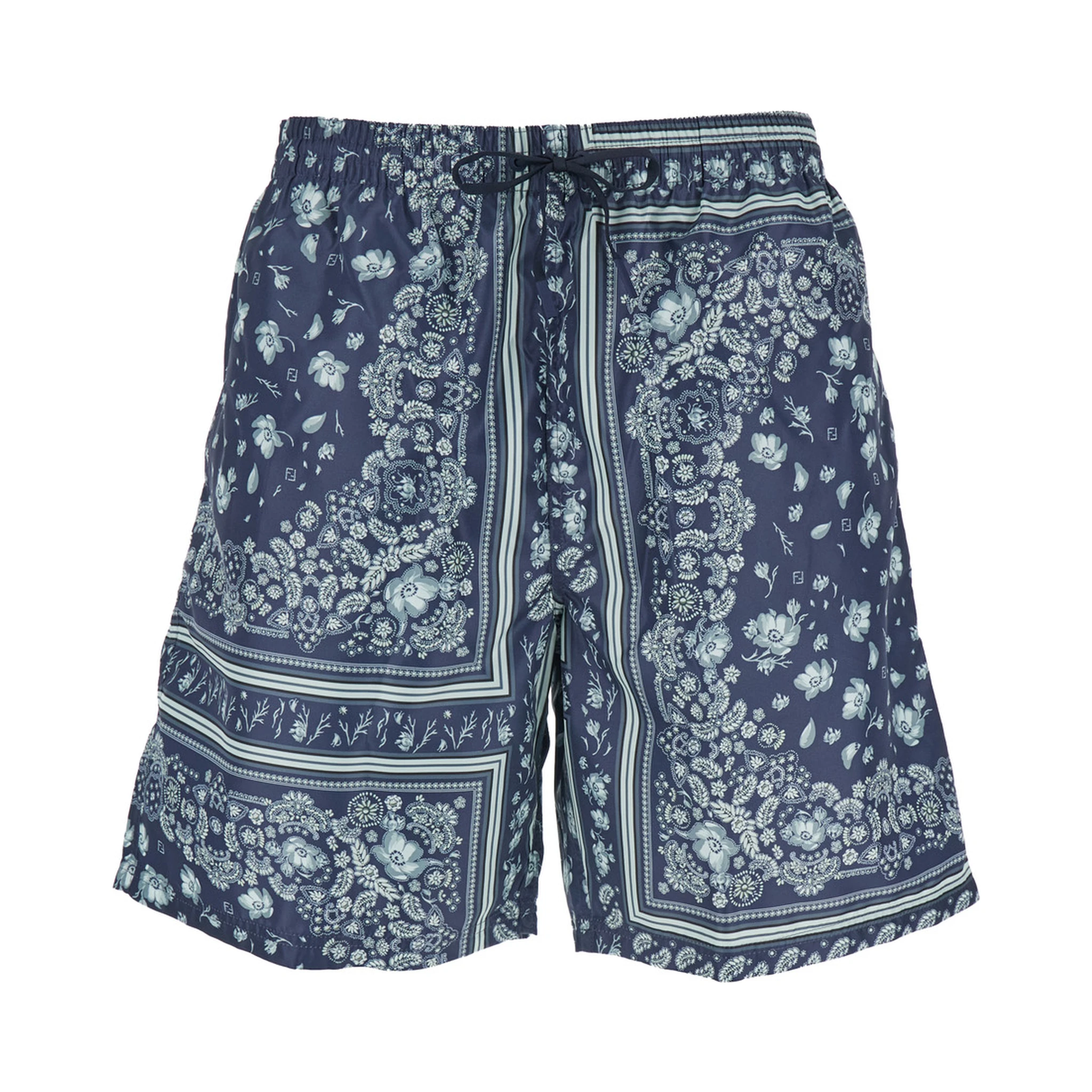 Blue Swimsuit with Elasticated Waist and All-Over FF Motif in Tech Fabric Man