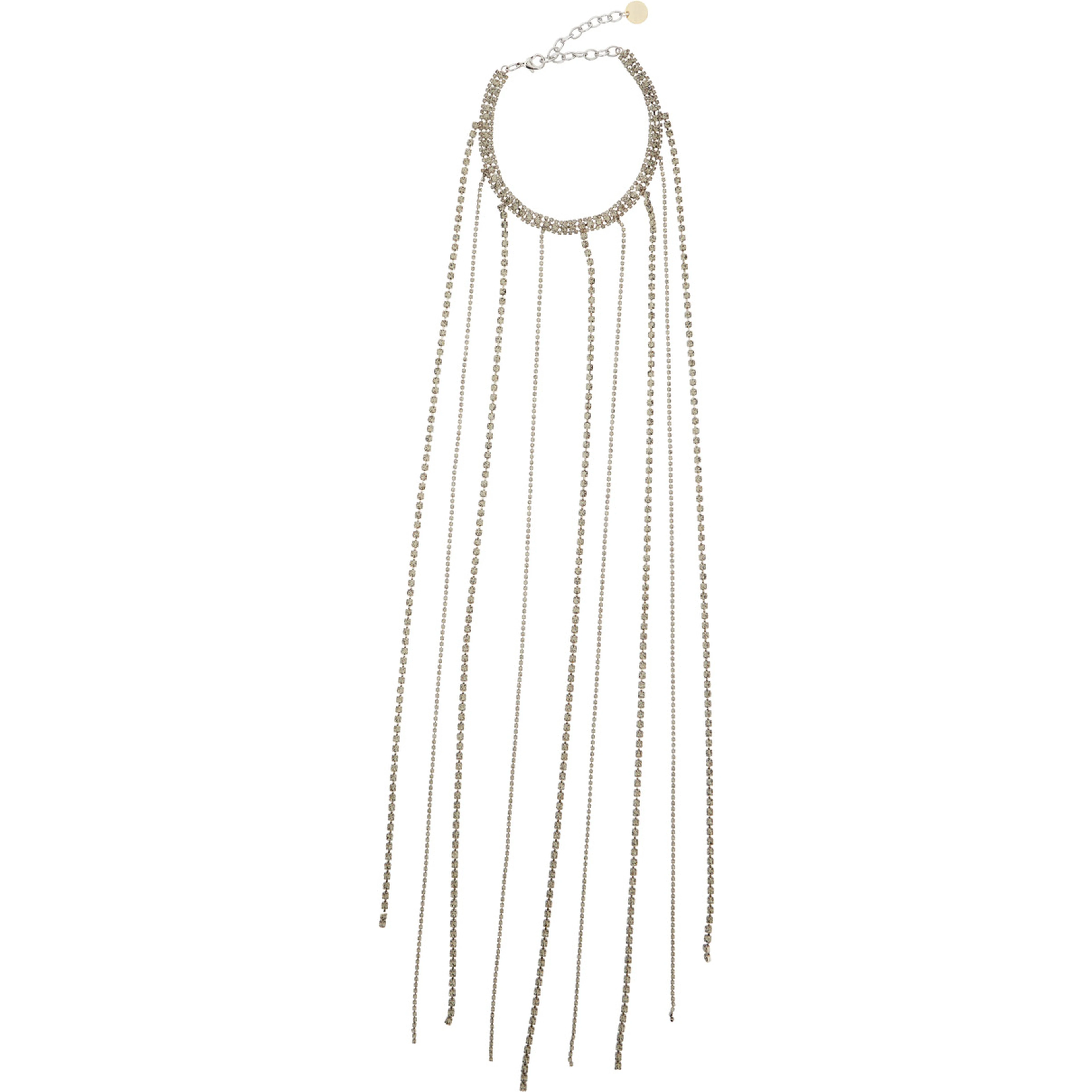 Metallic-Colored Necklace with All-Over Applied Glass Crystals and Adjustable Clasp in Brass Woman