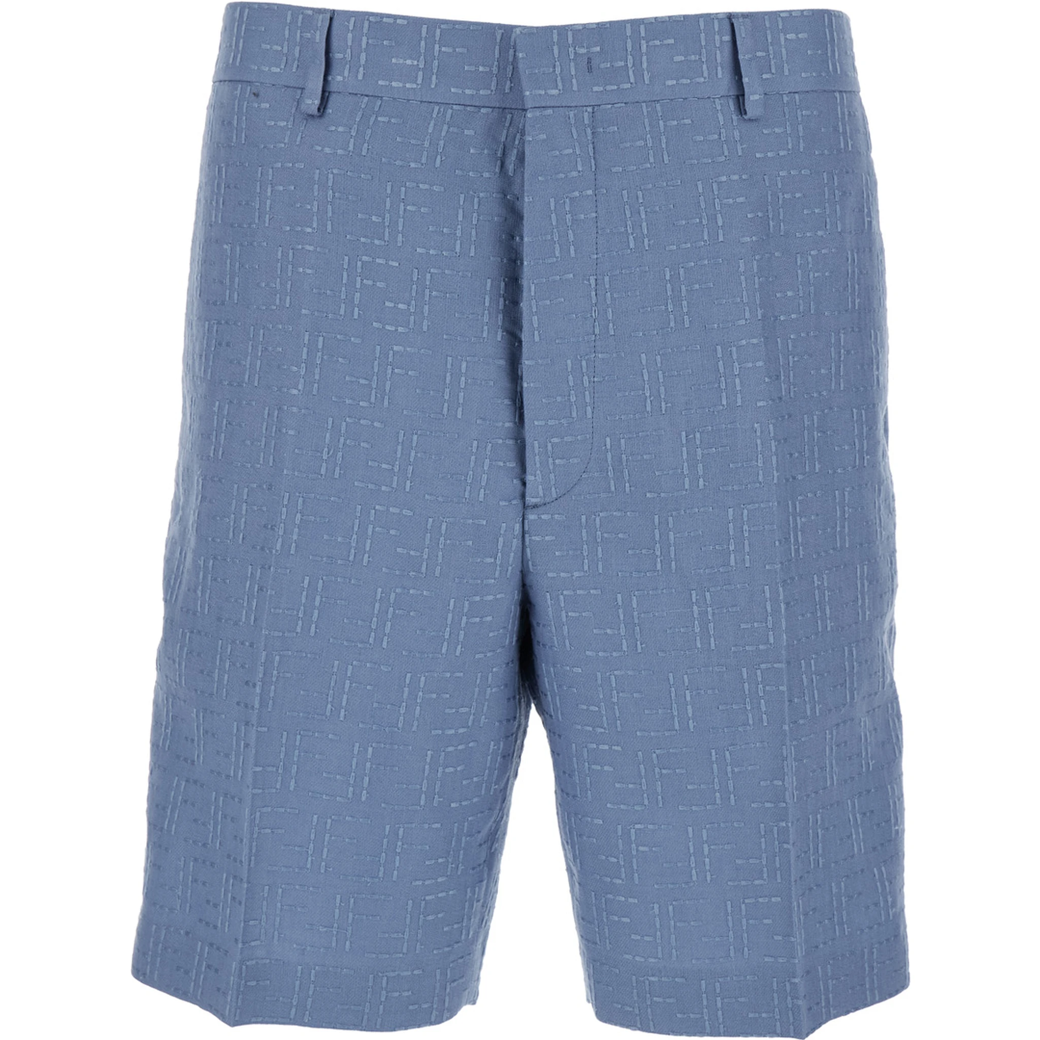 Blue Shorts with All-Over FF Jacquard in Linen Blend Man